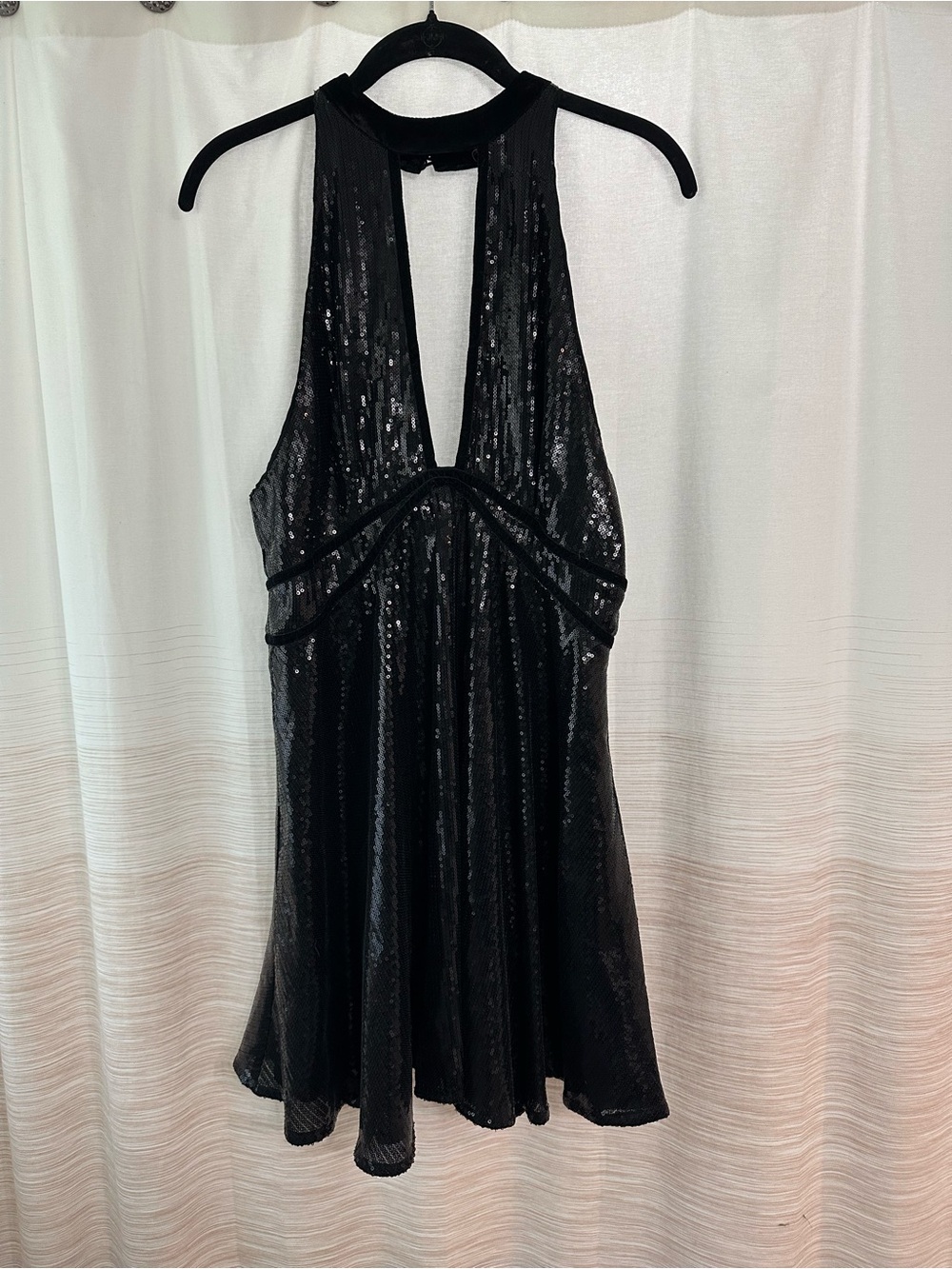 Free People Film Noir Sequin Halter Mini Dress Size 10